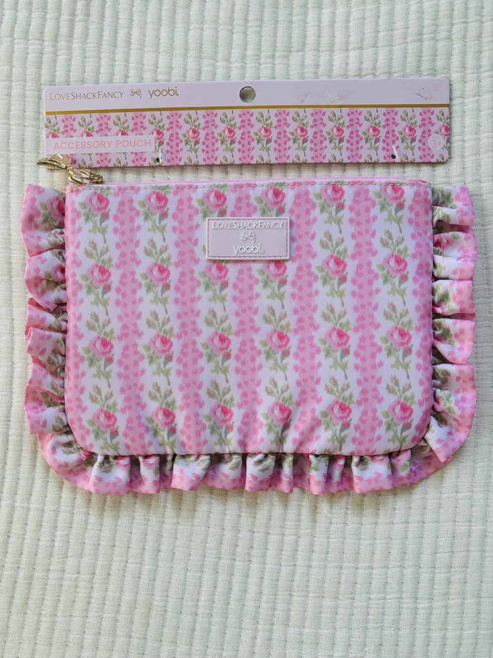 LoveShackFancy x Yoobi Target Blooming Heirloom Pink Floral Ruffle Pouch NWT